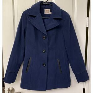 Faded glory vintage dark blue jacket winter peacoat medium black trim